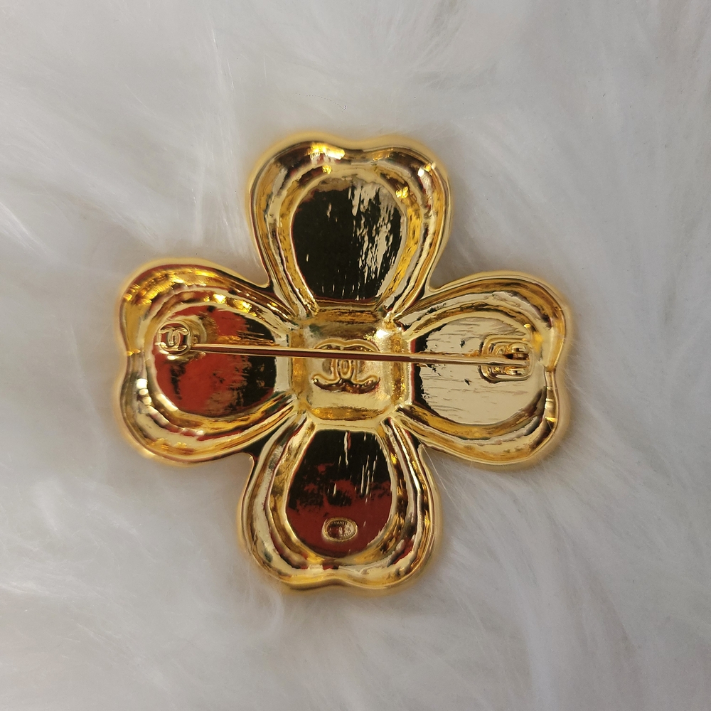 Gold and Pink Floral Brooch - Picture 3 of 3